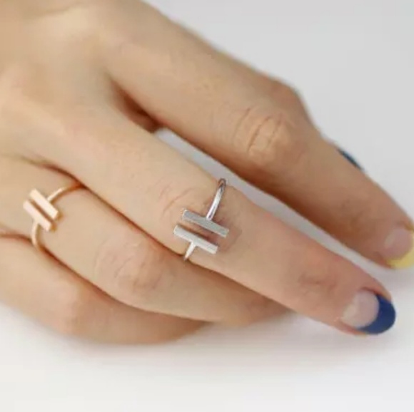 🔥2 for $15🔥 Open Double Bar T Ring SILVER - Picture 2 of 8